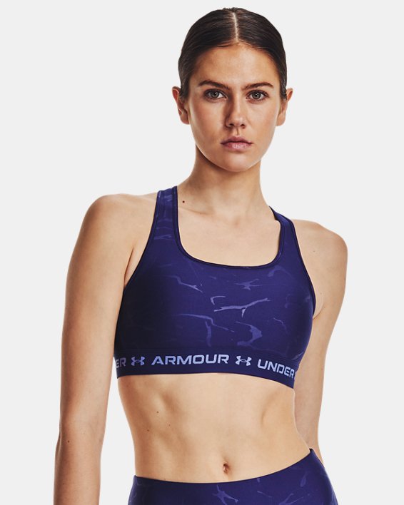 Women's Armour® Mid Crossback Emboss Sports Bra, Blue, pdpMainDesktop image number 0